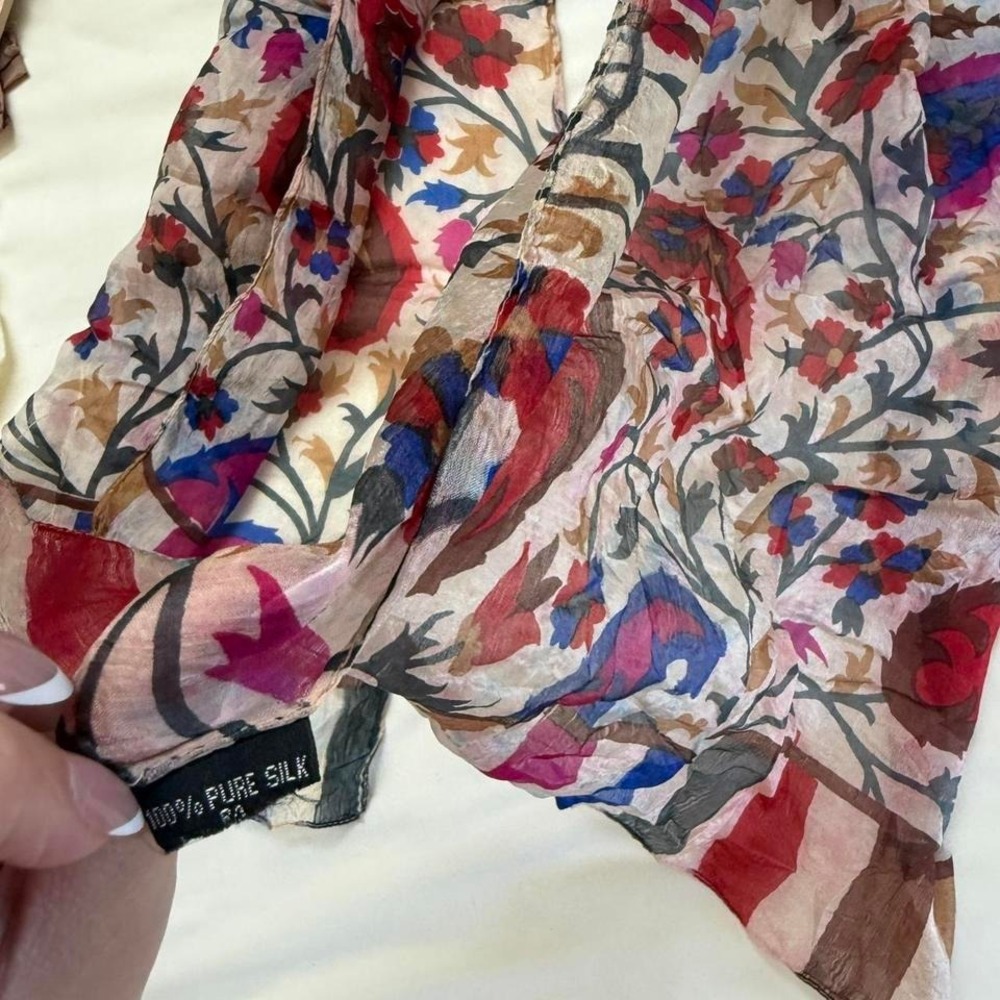 floral silk scarf 70s floral silk scarf sheer boho wrap - Picture 4 of 4